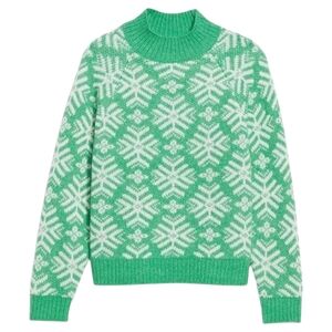 NWT Old Navy Green Snowflake Intarsia Mock-Neck Sweater L Holiday Winter Cozy